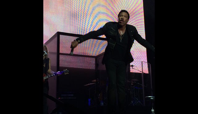 Lionel Richie performs on the Pyramid stage at Glastonbury music festival on Worthy Farm Glastonbury England