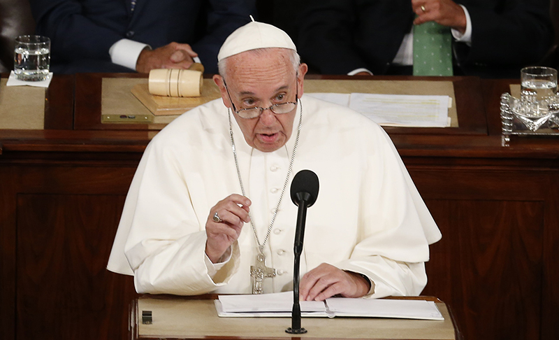 Pope Francis addresses a joint meeting of the U.S. Congress in the House of Representatives Chamber on Capitol Hill in Washington