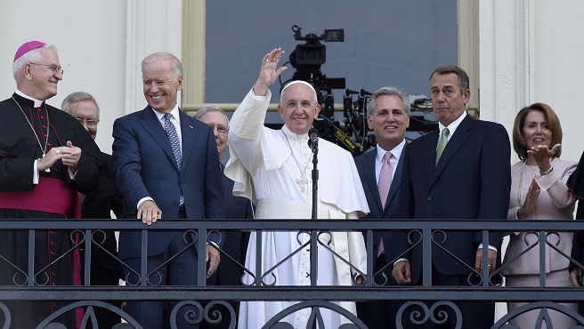 Pope Francis addresses a joint meeting of the U.S. Congress in the House Chamber of the U.S. Capitol Thursday. He is first pope to address a joint meeting of Congress