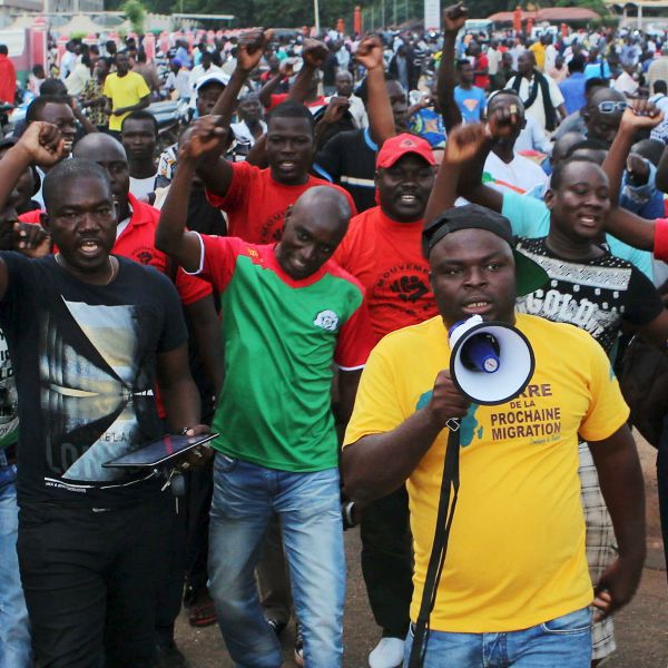 Protesters chant slogans against the presidential guard in Ouagadougou Burkina Faso