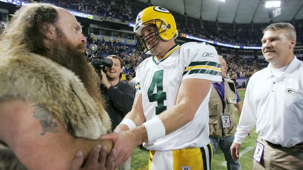 Ragnar the Viking shown with Brett Favre was an unofficial mascot of Minnesota's NFL team for 21 years but couldn't reach a financial agreement with the team for this season