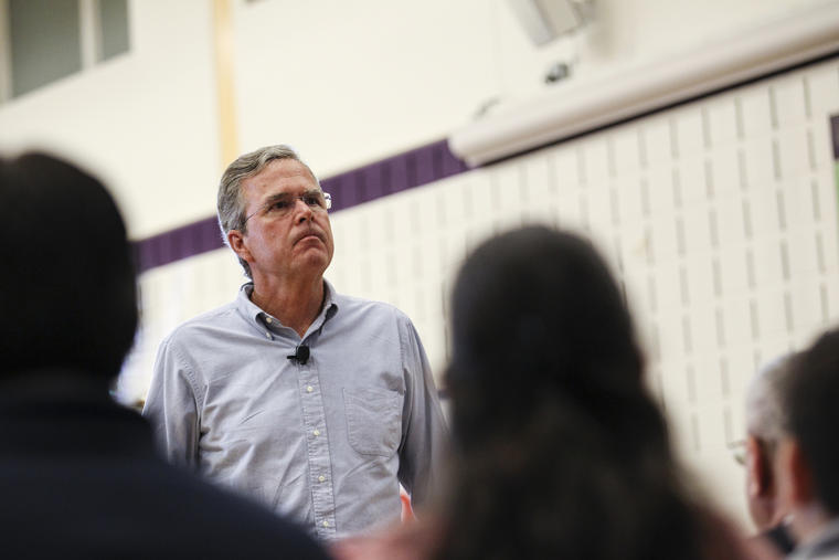 Republican presidential candidate former Florida Gov. Jeb Bush speaks at a town hall meeting in Salem N.H. Thursday Sept. 10 2015