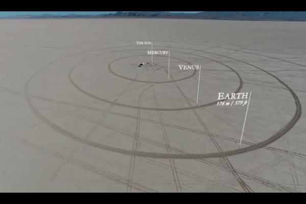 Friends build amazing scale model of solar system in desert