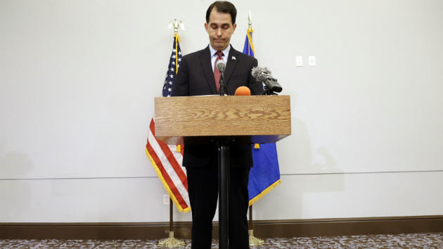 Scott Walker on Monday bowing out of the presidential race. Morry Gash  AP