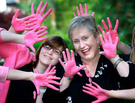 Sharon Burrell with Naomi Elster of the Irish Cancer Society at the launch of the Paint It Pink Campaign