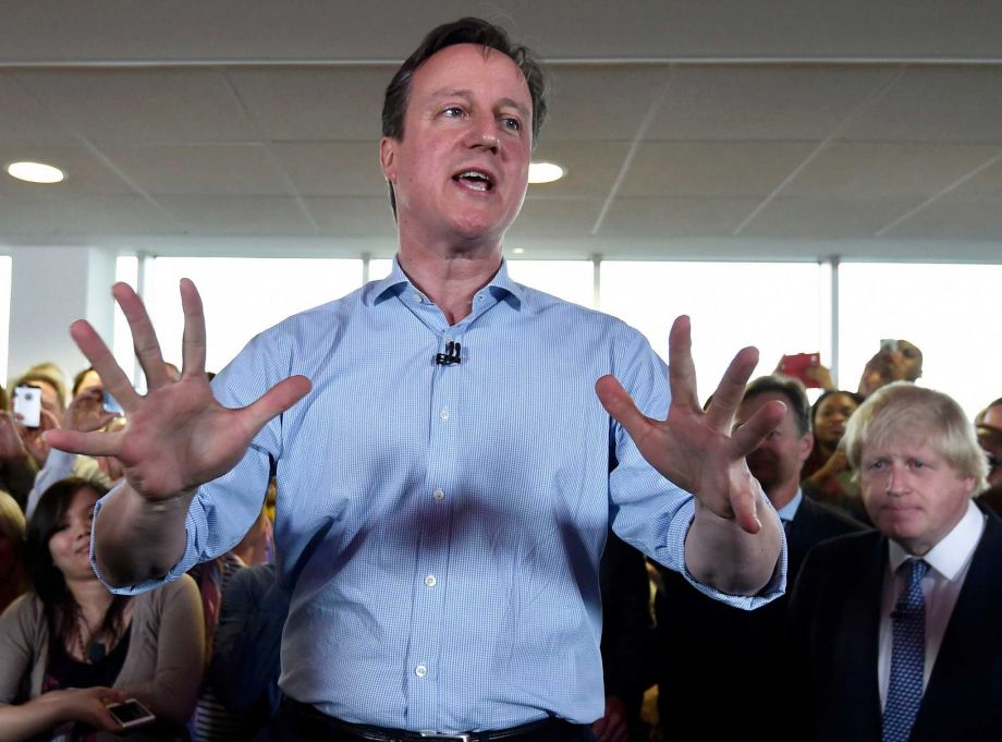 Minister and Conservative Party leader David Cameron as he speaks at an election rally in Hendon in north London. British Prime Minister David Cameron's university days at Oxford are