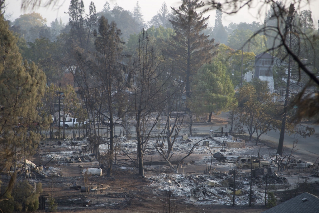 The ruins of homes that burned in the Valley Fire are seen