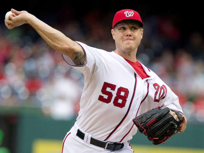 Washington Nationals relief pitcher Jonathan Papelbon delivers during the eighth inning of a baseball game against the Philadelphia Phillies at Nationals Park on Sunday Sept. 27 2015 in Washington. Papelbon got into a dugout fight with teammate Bryce H