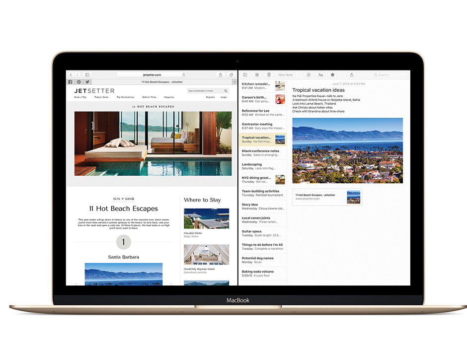 This product image provided by Apple shows the Notes right and Safari apps in El Capitan Apple’s new Mac operating system