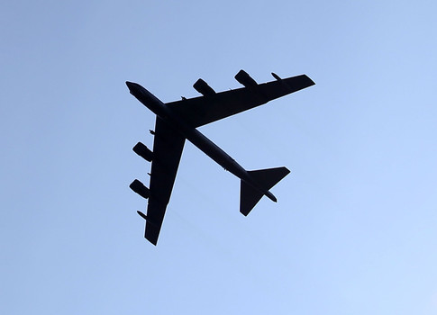 A B-52 bomber flies over Arlington Virginia