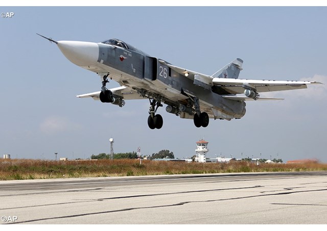 A Russian SU-24M jet fighter taking off from an airbase in Syria- AP