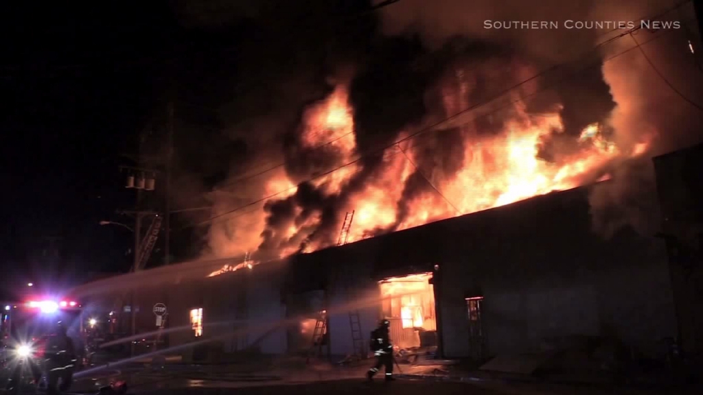 A fire burned almost an entire city block in South L.A. on Oct. 7 2015