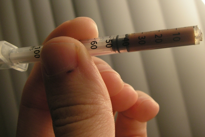 A modified syringe administering heroin. Wikipedia