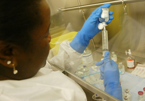 A nurse prepares chemotherapy drugs at Cape Fear Valley Medical Center