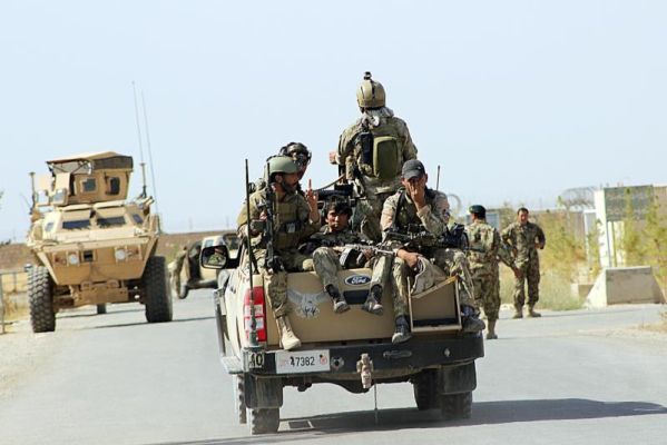 Afghan National Army soldiers arrive to start