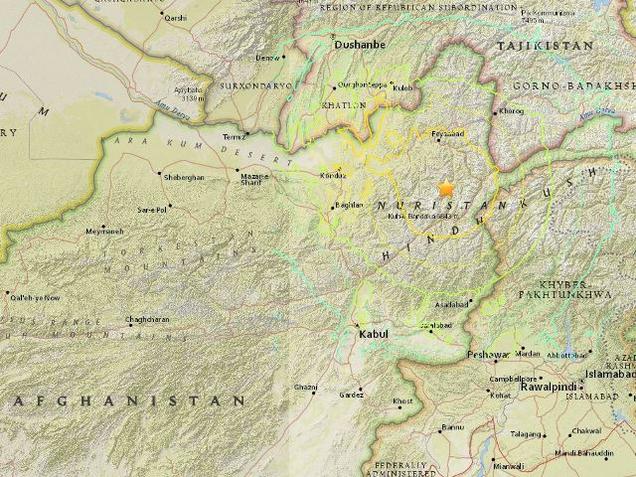 A map provided by the USGS showing the epicentre of the earthquake