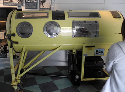 An iron lung machine which is displayed at Roosevelt Warm Springs Georgia