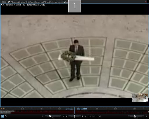 This Thursday Oct. 15 2015 image from security video provided by the Utah Highway Patrol shows security footage of a man entering the Utah State Capitol. Utah authorities say they found questioned and released a man who prompted an evacuation of the