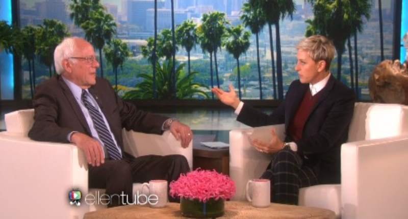 Ellen De Generes interviews Sen. Bernie Sanders in footage from his Oct. 15 appearance on her talk show