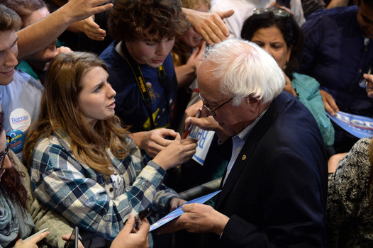 Bernie Sanders greets supporters in Boston