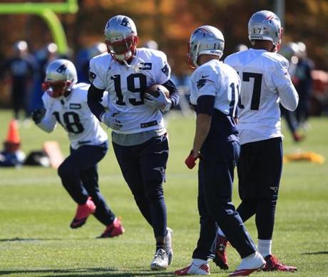 Foxboro Ma 10/23/2015 New England Patriots player #19 Brandon La Fell at practice.Staff