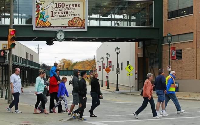 Visitors to Miller Coor facility in Milwaukee take a tour of the site Tuesday