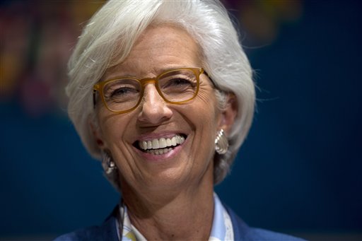 International Monetary Find Managing Director Christine Lagarde laughs during a forum in Lima Peru Wednesday Oct. 7 2015 during the annual meetings of the World Bank Group and IMF. Latin America's economy is expected to enter recession thi