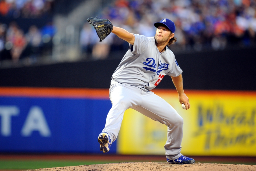 07/23/15 la dodgers vs ny mets at citifield queens ny Los Angeles Dodgers lead 1-0 in the 5th innning Los Angeles Dodgers starting pitcher Clayton Kershaw #22 pitches in the %th innning