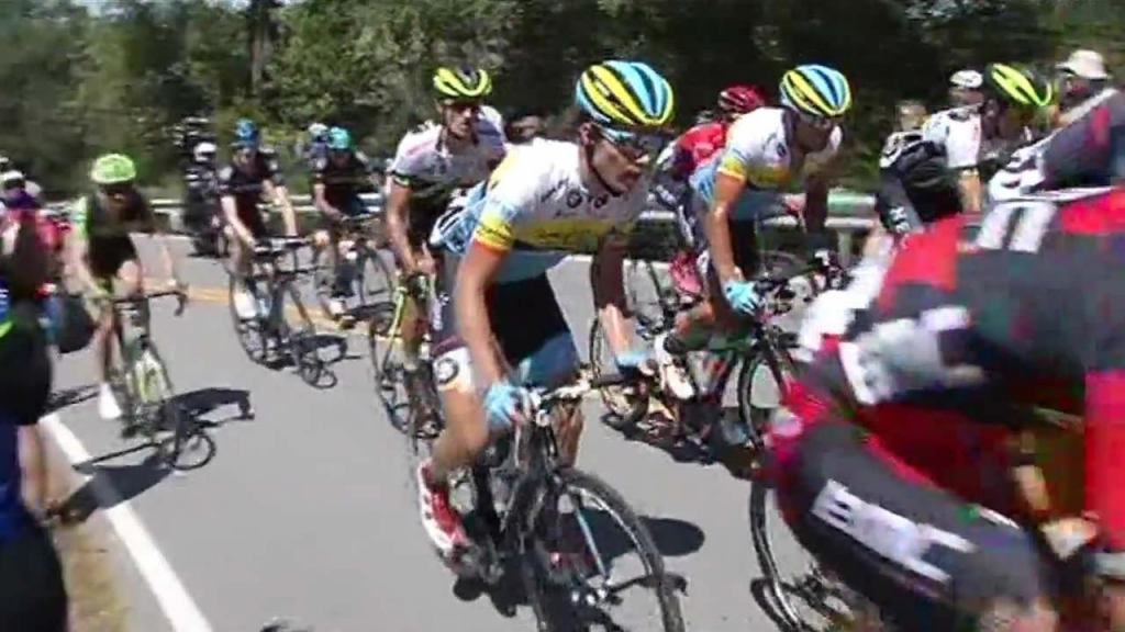 Cyclists participate in the Amgen Tour of California in San Jose