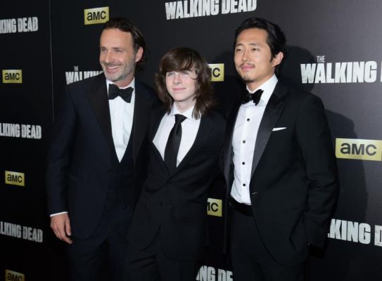 Andrew Lincoln from left Chandler Riggs and Steven