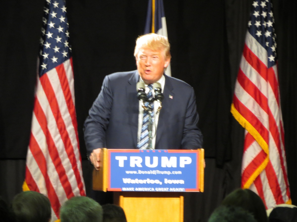 Donald Trump speaks to more than 12 hundred supporters at Waterloo's Electric Park Ballroom Wednesday