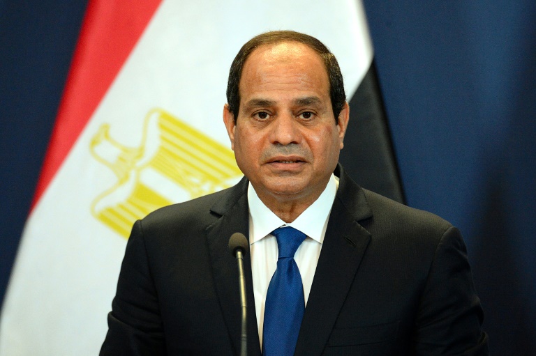 Egyptian President Abdel Fattah al Sisi speaking at a press conference