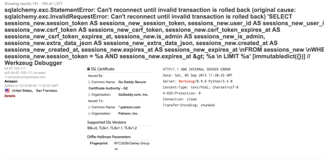 Enlarge  Results of a Shodan search performed on September 11 made it clear Patreon was vulnerable to code-execution