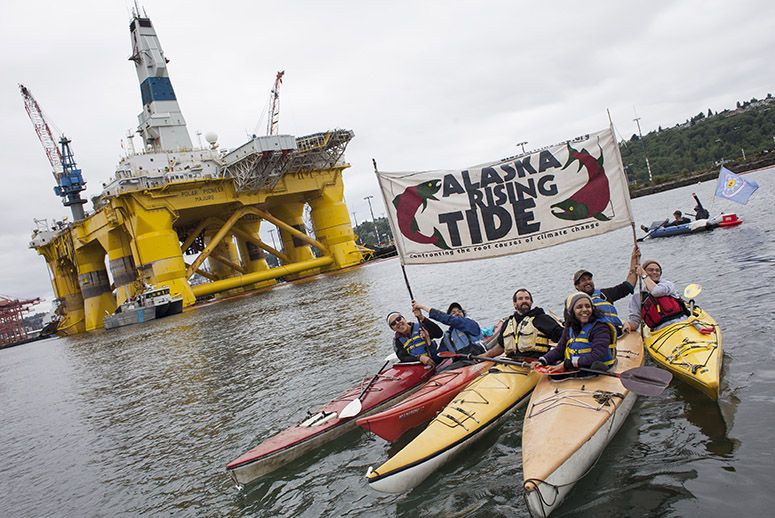 Environmental activists protest against Shell in May 2015