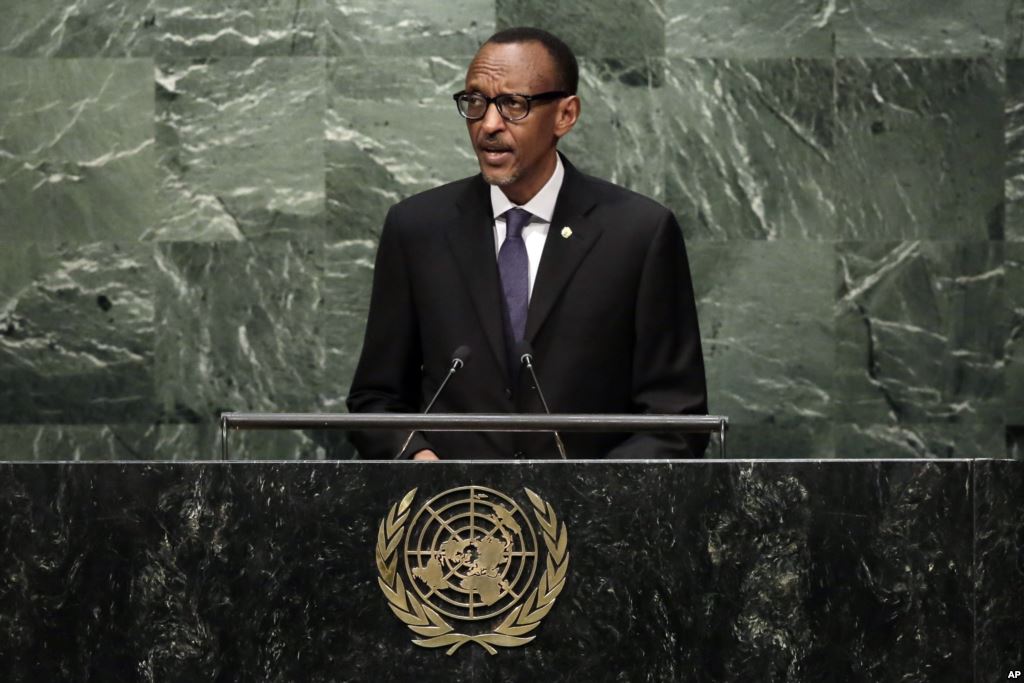 FILE- Rwanda's President Paul Kagame addresses the 70th session of the United Nations General Assembly at U.N. Headquarters Sept. 29 2015