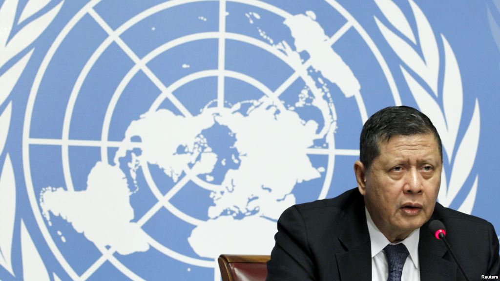 FILE- U.N. Special Rapporteur Marzuki Darusman addrrsses a news conference on the situation of human rights in North Korea in Geneva