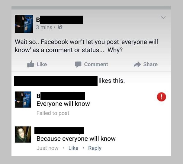 Facebook banned the phrase ‘Everyone Will Know’ temporarily