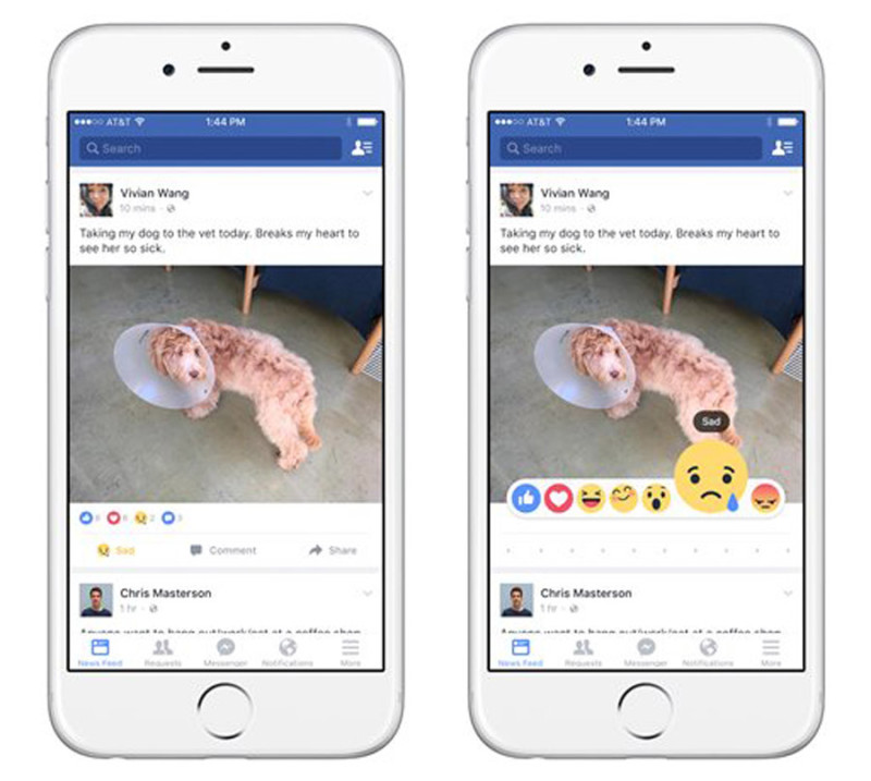 This combination of images provided by Facebook shows a sample post featuring the social network's Reactions buttons. Instead of the'dislike button many users have been clamoring for