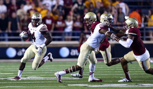 Sep 18 2015 Boston MA USA Florida State Seminoles running back Dalvin Cook runs the ball against the Boston College Eagles during the first half at Alumni Stadium. Mandatory Credit Mark L. Baer-USA TODAY Sports