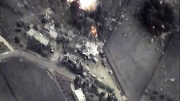 Footage from the Russian defence ministry official web site shows a bomb explosion in Syria