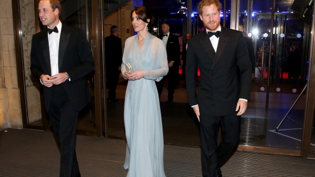 Kate with Prince William and Prince Harry attends the Spectre premiere in London