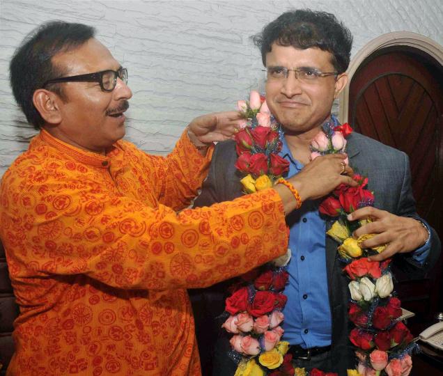 WELCOME SIR! Newly elected CAB president Sourav Ganguly being felicitated by West Bengal Youth Affairs Minister Arup Biswas