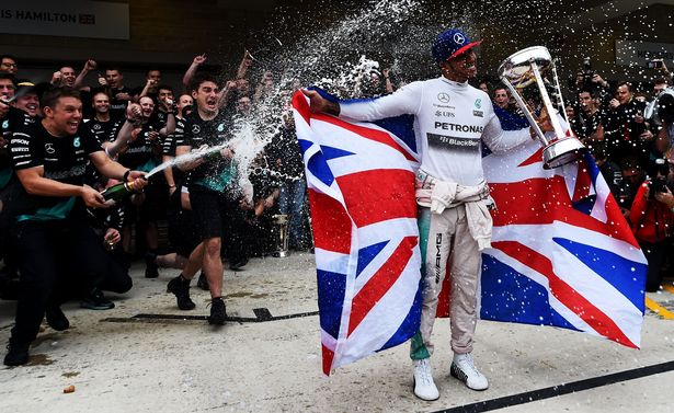 Lewis Hamilton celebrates his title win at the Circuit of The Americas