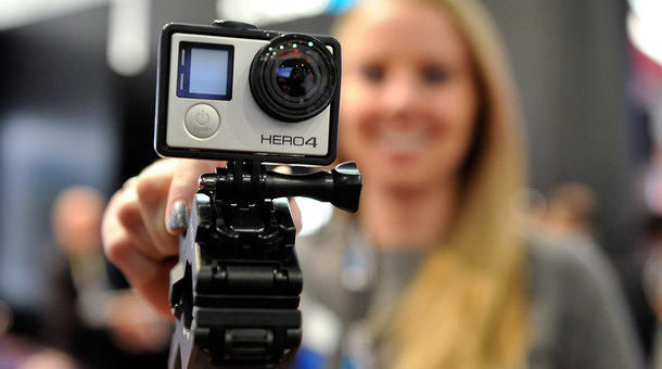 A Go Pro Hero 4 camera is displayed at the 2015 International CES at the Las Vegas Convention Center. The camera-maker is looking for more content for its action video channel