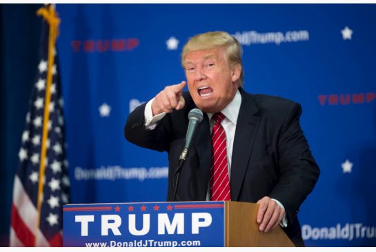 Donald Trump speaks at a campaign rally in Keene New Hampshire that thousands attended