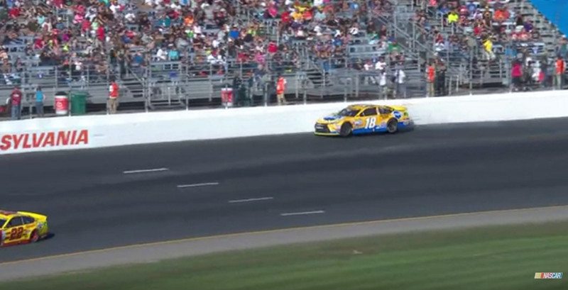 Kyle Busch hits the wall after a tire goes down putting his Chase chances in jeopardy