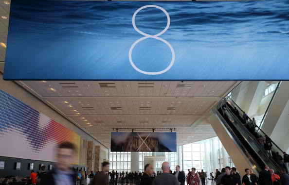 Attendees gather at the Apple Worldwide Developers Conference at the Moscone West center