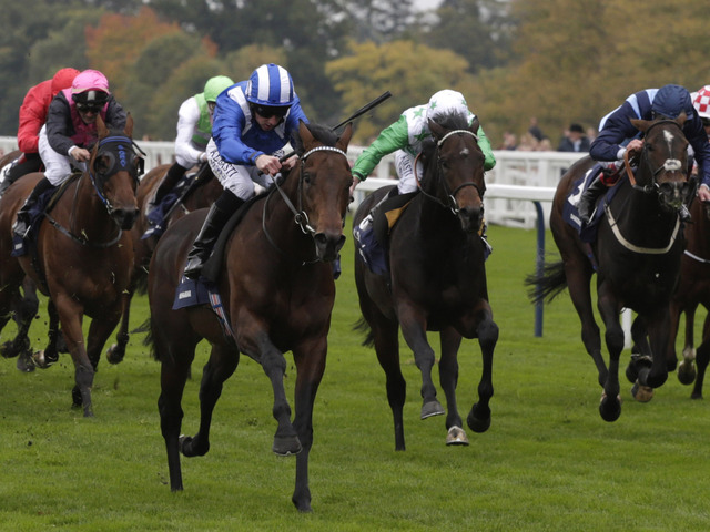 Muhaarar ridden by Paul Hanagan powers home to win the the QIPCO British Champions Sprint Stakes