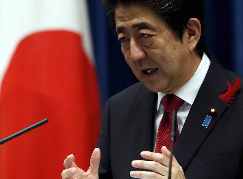 Japan's Prime Minister Shinzo Abe speaks during a news conference at his official residence in Tokyo Japan today. Abe said it would have significant strategic meaning if China joined the Trans Pacific Partnership trade deal in the future. – Reuters