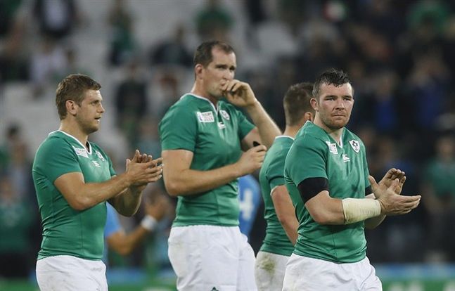 Ireland's Peter O'Mahony acknowledge the crowd after winning the Rugby World Cup Pool D match between Ireland and Italy at the Olympic Stadium London Sunday Oct. 4 2015. Ireland won the match 16-9